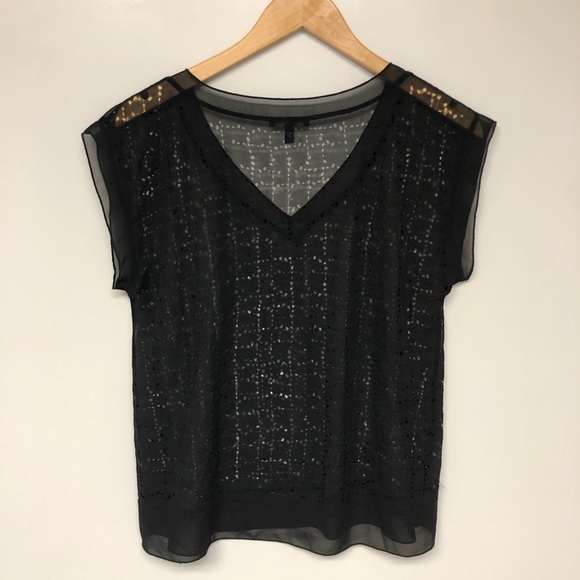 Eileen Fisher PS Black Laser Cut Cap Sleeve Top - Picture 5 of 6